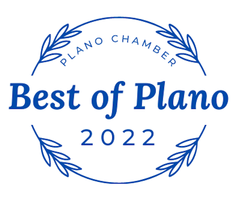 Circular emblem with decorative leaf designs and the text “PLANO CHAMBER” at the top, “Best of Plano” in the center, and “2022” at the bottom.